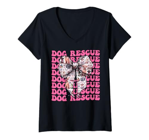 Damen Dog Rescue Adoption Mädchen, Kokettenschleife, rosa Schleife T-Shirt mit V-Ausschnitt Damen Dog Rescue Adoption Mädchen, Kokettenschleife, rosa Schleife T-Shirt mit V-Ausschnitt von Womens Pink Coquette Bow Dog Rescue Adoption Gifts