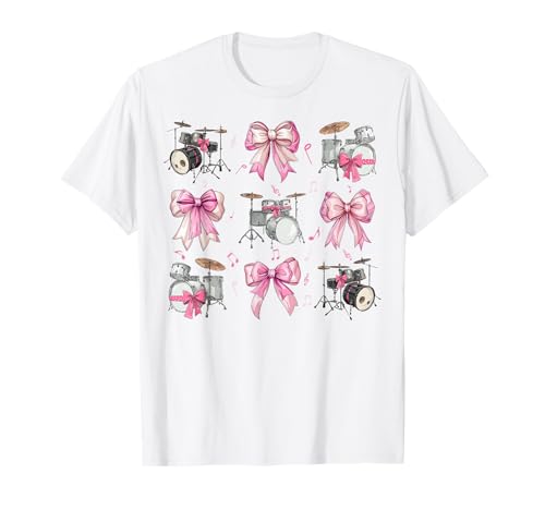 Schlagzeuginstrument Schlagzeuger Mädchen Kokette Bogen Rosa Mama T-Shirt von Womens Pink Coquette Bow Drum Instrument Gifts