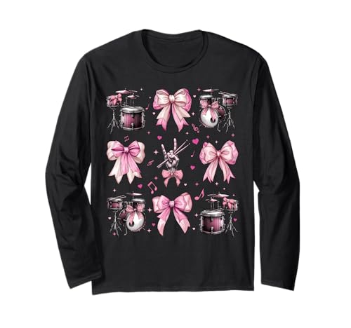 Schlagzeuger Schlagzeug Instrument Girl Coquette Bow Pink Mom Langarmshirt Schlagzeuger Schlagzeug Instrument Girl Coquette Bow Pink Mom Langarmshirt von Womens Pink Coquette Bow Drummer Drums Gifts