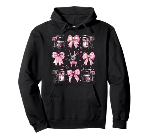 Schlagzeuger Schlagzeug Instrument Girl Coquette Bow Pink Mom Pullover Hoodie von Womens Pink Coquette Bow Drummer Drums Gifts