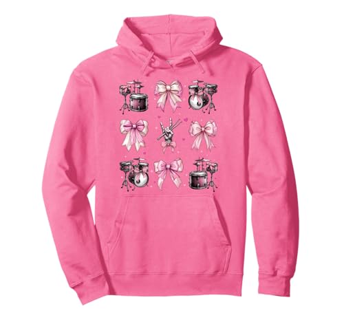 Schlagzeuger Schlagzeug Instrument Girl Coquette Bow Pink Mom Pullover Hoodie von Womens Pink Coquette Bow Drummer Drums Gifts