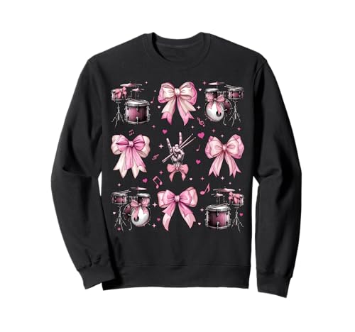 Schlagzeuger Schlagzeug Instrument Girl Coquette Bow Pink Mom Sweatshirt von Womens Pink Coquette Bow Drummer Drums Gifts