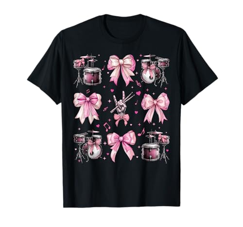 Schlagzeuger Schlagzeug Instrument Girl Coquette Bow Pink Mom T-Shirt von Womens Pink Coquette Bow Drummer Drums Gifts
