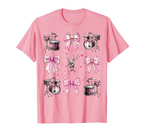 Schlagzeuger Schlagzeug Instrument Girl Coquette Bow Pink Mom T-Shirt von Womens Pink Coquette Bow Drummer Drums Gifts