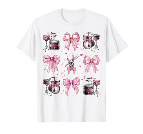 Schlagzeuger Schlagzeug Instrument Girl Coquette Bow Pink Mom T-Shirt von Womens Pink Coquette Bow Drummer Drums Gifts