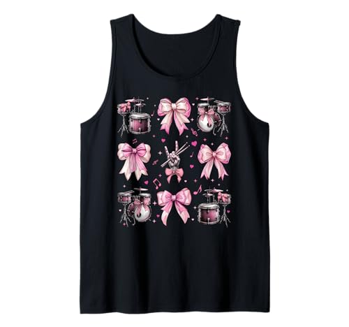 Schlagzeuger Schlagzeug Instrument Girl Coquette Bow Pink Mom Tank Top von Womens Pink Coquette Bow Drummer Drums Gifts