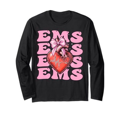 EMS Emergency Medical Services EMT Sanitäter Herzschlag Mädchen Langarmshirt von Womens Pink Coquette Bow EMS EMT Paramedic Gifts