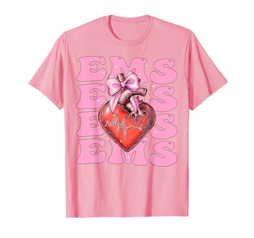 EMS Emergency Medical Services EMT Sanitäter Herzschlag Mädchen T-Shirt von Womens Pink Coquette Bow EMS EMT Paramedic Gifts