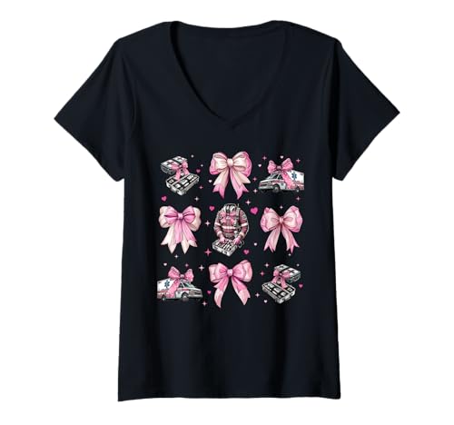 Damen EMT Notfall-Medizin Krankenwagen Mädchen Kokette Bogen T-Shirt mit V-Ausschnitt Damen EMT Notfall-Medizin Krankenwagen Mädchen Kokette Bogen T-Shirt mit V-Ausschnitt von Womens Pink Coquette Bow EMT Ambulance Gifts