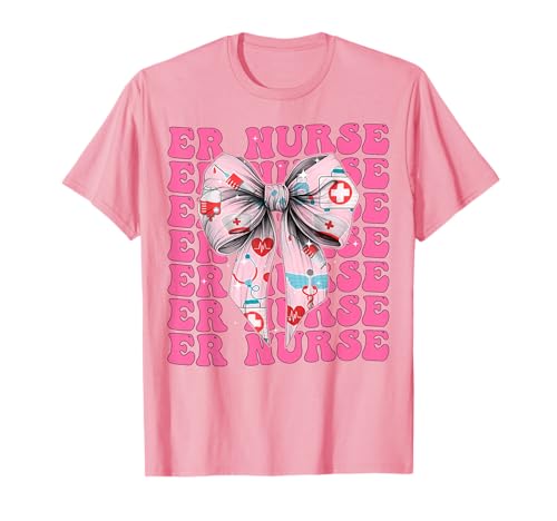 ER Krankenschwester Notfall Krankenschwester Mädchen Kokette Schleife Rosa Band T-Shirt von Womens Pink Coquette Bow ER Nurse Emergency Gifts