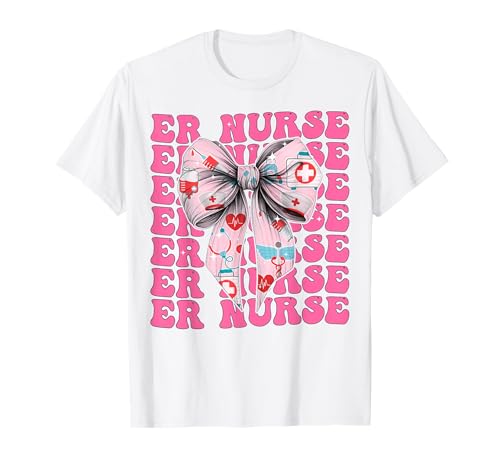 ER Krankenschwester Notfall Krankenschwester Mädchen Kokette Schleife Rosa Band T-Shirt ER Krankenschwester Notfall Krankenschwester Mädchen Kokette Schleife Rosa Band T-Shirt von Womens Pink Coquette Bow ER Nurse Emergency Gifts