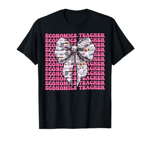Wirtschaftslehrer Economy Girl Kokette Schleife Rosa Band T-Shirt von Womens Pink Coquette Bow Economics Teacher Gifts