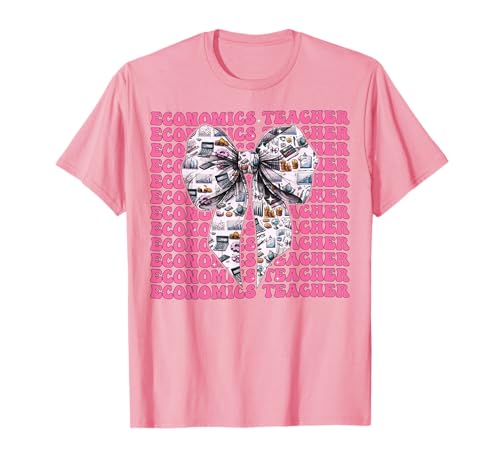 Wirtschaftslehrer Economy Girl Kokette Schleife Rosa Band T-Shirt Wirtschaftslehrer Economy Girl Kokette Schleife Rosa Band T-Shirt von Womens Pink Coquette Bow Economics Teacher Gifts