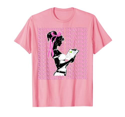 Wirtschaftslehrer Economy Girl Kokette Schleife Rosa Band T-Shirt Wirtschaftslehrer Economy Girl Kokette Schleife Rosa Band T-Shirt von Womens Pink Coquette Bow Economics Teacher Gifts