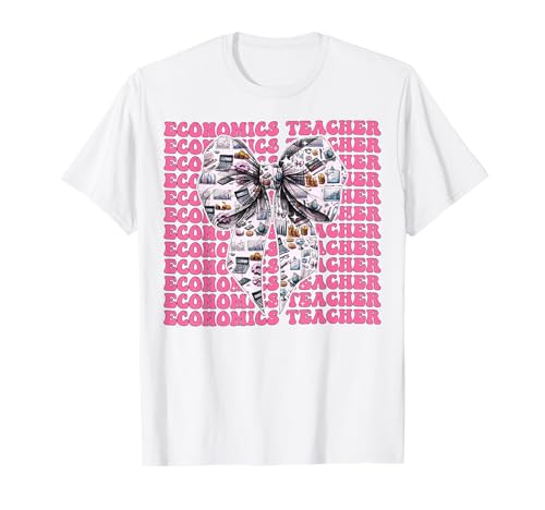 Wirtschaftslehrer Economy Girl Kokette Schleife Rosa Band T-Shirt Wirtschaftslehrer Economy Girl Kokette Schleife Rosa Band T-Shirt von Womens Pink Coquette Bow Economics Teacher Gifts