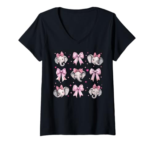 Damen Elefant Tier Mädchen Kokette Schleife Rosa Mama Mama T-Shirt mit V-Ausschnitt Damen Elefant Tier Mädchen Kokette Schleife Rosa Mama Mama T-Shirt mit V-Ausschnitt von Womens Pink Coquette Bow Elephant Animal Gifts