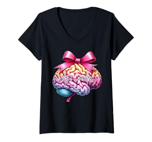 Damen Kokette Schleife Epilepsie Bewusstsein Mädchen Mutter Muttertag T-Shirt mit V-Ausschnitt von Womens Pink Coquette Bow Epilepsy Awareness Gifts