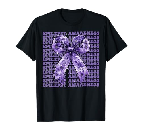 Lila Schleife für Epilepsie-Bewusstsein für Mädchen T-Shirt von Womens Pink Coquette Bow Epilepsy Awareness Gifts