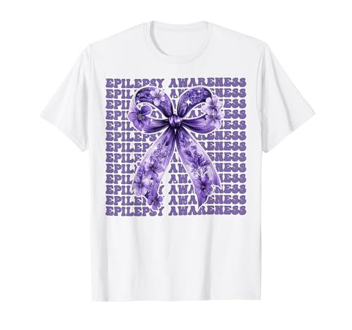 Lila Schleife für Epilepsie-Bewusstsein für Mädchen T-Shirt Lila Schleife für Epilepsie-Bewusstsein für Mädchen T-Shirt von Womens Pink Coquette Bow Epilepsy Awareness Gifts