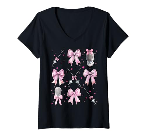Damen Fechten Fechten Mädchen Kokette Schleife Rosa Mama T-Shirt mit V-Ausschnitt Damen Fechten Fechten Mädchen Kokette Schleife Rosa Mama T-Shirt mit V-Ausschnitt von Womens Pink Coquette Bow Fencing Fencer Gifts