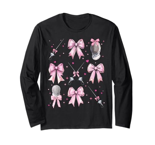 Fechten Fechten Mädchen Kokette Schleife Rosa Mama Langarmshirt von Womens Pink Coquette Bow Fencing Fencer Gifts