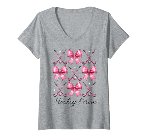 Damen Hockey Mom Feldhockey Mama Kokette Bogen T-Shirt mit V-Ausschnitt Damen Hockey Mom Feldhockey Mama Kokette Bogen T-Shirt mit V-Ausschnitt von Womens Pink Coquette Bow Field Hockey Player Gifts