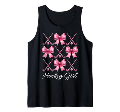 Hockey Girl Feldhockey Mädchen Kokette Bogen Tank Top von Womens Pink Coquette Bow Field Hockey Player Gifts