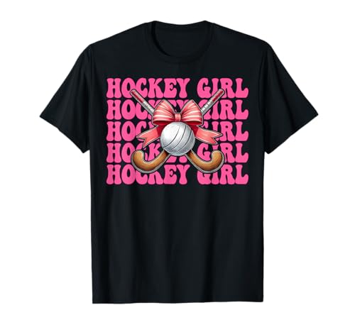 Hockey Mädchen Feldhockey Mädchen Mama Muttertag Kokette Bogen T-Shirt von Womens Pink Coquette Bow Field Hockey Player Gifts