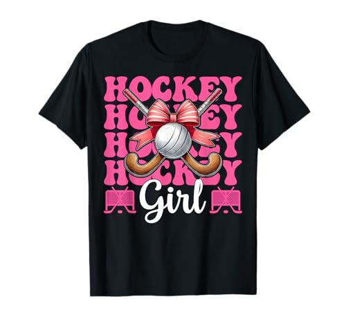 Hockey Mädchen Feldhockey Mädchen Mama Muttertag Kokette Bogen T-Shirt von Womens Pink Coquette Bow Field Hockey Player Gifts