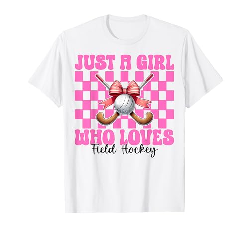 Just A Girl Who Loves Feldhockey Girl Kokette Schleife T-Shirt von Womens Pink Coquette Bow Field Hockey Player Gifts