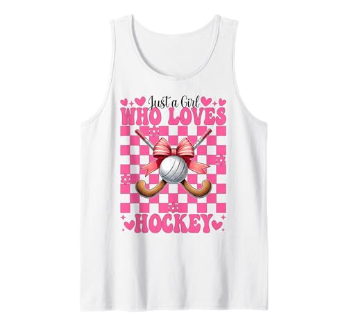 Just A Girl Who Loves Hockey-Kokettschleife Tank Top von Womens Pink Coquette Bow Field Hockey Player Gifts