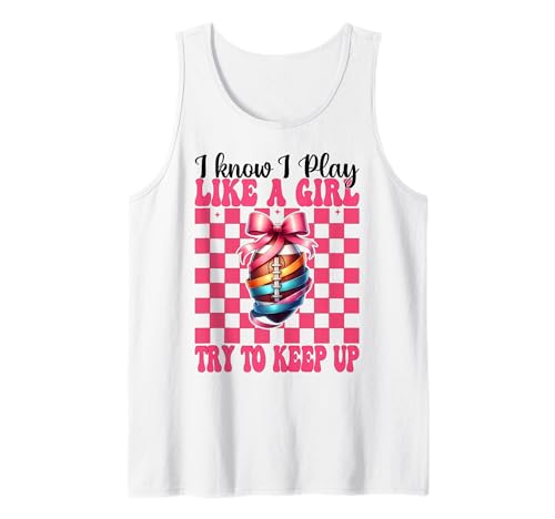 Flagge Fußball Kokette I Know I Play Like A Girl Tank Top von Womens Pink Coquette Bow Flag Football Gifts