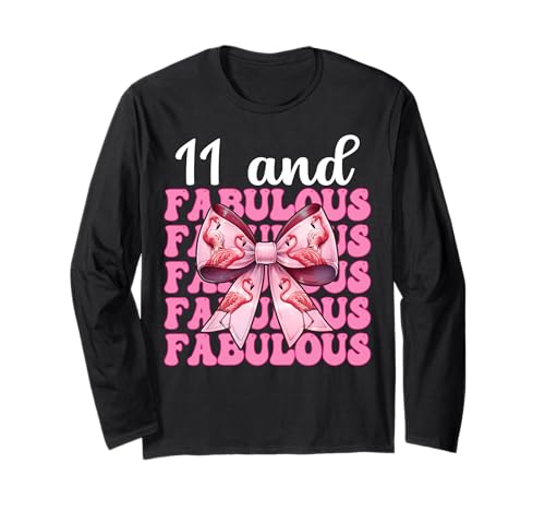 11 and Fabulous Flamingo Birthday 11 Jahre altes Mädchen Coquette Langarmshirt von Womens Pink Coquette Bow Flamingo Animal Gifts