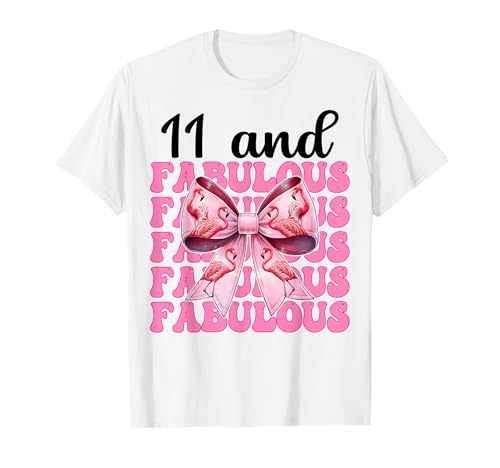 11 and Fabulous Flamingo Birthday 11 Jahre altes Mädchen Coquette T-Shirt von Womens Pink Coquette Bow Flamingo Animal Gifts