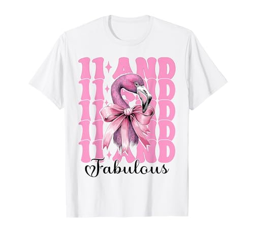11 and Fabulous Flamingo Birthday 11 Jahre altes Mädchen Coquette T-Shirt von Womens Pink Coquette Bow Flamingo Animal Gifts