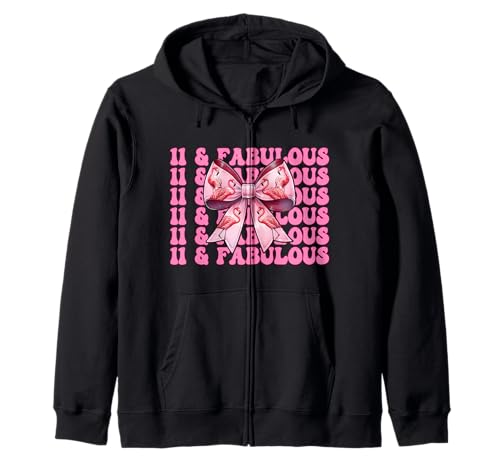 11 & Fabulous Flamingo Geburtstag 11 Jahre alt Mädchen Kokette Kapuzenjacke von Womens Pink Coquette Bow Flamingo Animal Gifts