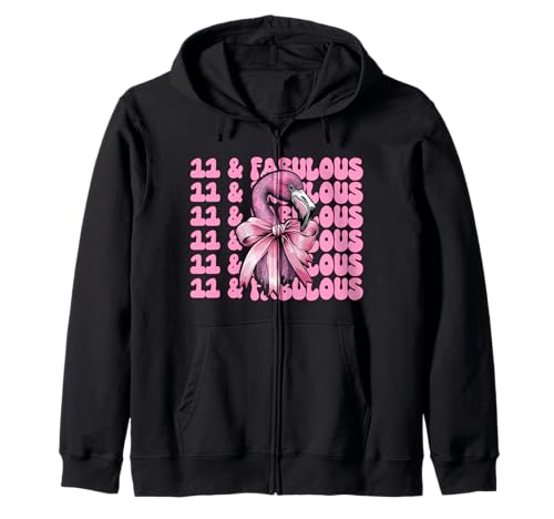 11 & Fabulous Flamingo Geburtstag 11 Jahre alt Mädchen Kokette Kapuzenjacke von Womens Pink Coquette Bow Flamingo Animal Gifts