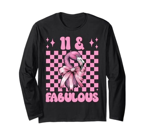11 & Fabulous Flamingo Geburtstag 11 Jahre alt Mädchen Kokette Langarmshirt von Womens Pink Coquette Bow Flamingo Animal Gifts