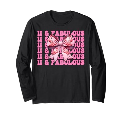 11 & Fabulous Flamingo Geburtstag 11 Jahre alt Mädchen Kokette Langarmshirt von Womens Pink Coquette Bow Flamingo Animal Gifts
