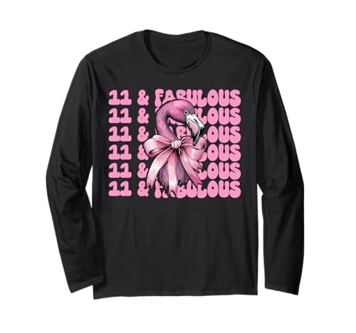 11 & Fabulous Flamingo Geburtstag 11 Jahre alt Mädchen Kokette Langarmshirt von Womens Pink Coquette Bow Flamingo Animal Gifts