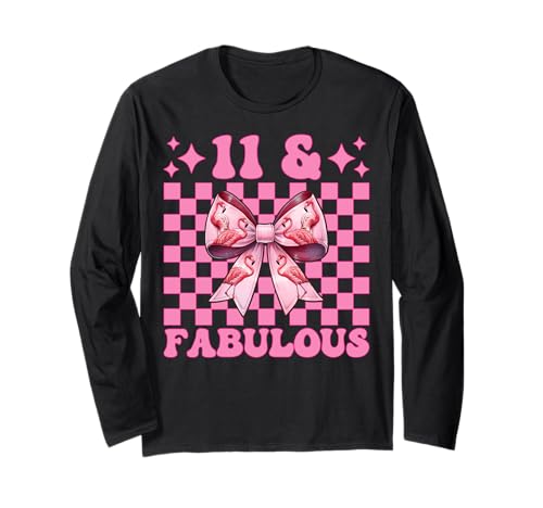 11 & Fabulous Flamingo Geburtstag 11 Jahre alt Mädchen Kokette Langarmshirt von Womens Pink Coquette Bow Flamingo Animal Gifts