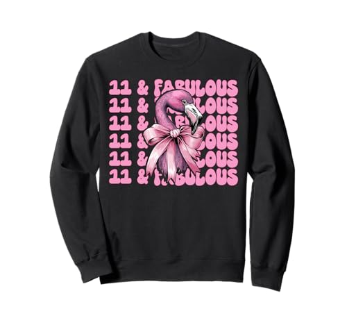 11 & Fabulous Flamingo Geburtstag 11 Jahre alt Mädchen Kokette Sweatshirt von Womens Pink Coquette Bow Flamingo Animal Gifts