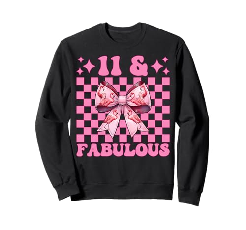 11 & Fabulous Flamingo Geburtstag 11 Jahre alt Mädchen Kokette Sweatshirt von Womens Pink Coquette Bow Flamingo Animal Gifts