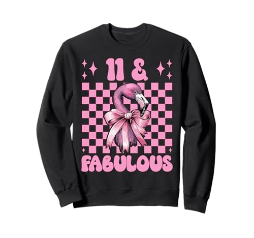 11 & Fabulous Flamingo Geburtstag 11 Jahre alt Mädchen Kokette Sweatshirt von Womens Pink Coquette Bow Flamingo Animal Gifts