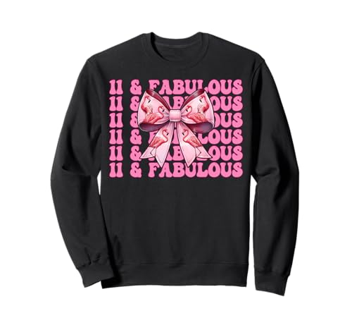 11 & Fabulous Flamingo Geburtstag 11 Jahre alt Mädchen Kokette Sweatshirt von Womens Pink Coquette Bow Flamingo Animal Gifts