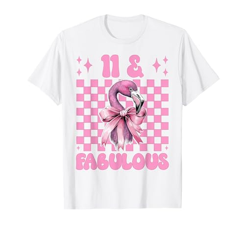 11 & Fabulous Flamingo Geburtstag 11 Jahre alt Mädchen Kokette T-Shirt von Womens Pink Coquette Bow Flamingo Animal Gifts
