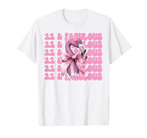 11 & Fabulous Flamingo Geburtstag 11 Jahre alt Mädchen Kokette T-Shirt von Womens Pink Coquette Bow Flamingo Animal Gifts
