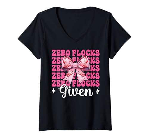 Damen Lustiger Flamingo-Mädchen, Mama, rosa Kokette mit Schleife, Zero Flocks Given T-Shirt mit V-Ausschnitt von Womens Pink Coquette Bow Flamingo Animal Gifts