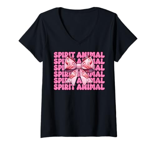 Damen Spirit Animal Flamingo Girl Mom Rosa Kokette Schleife T-Shirt mit V-Ausschnitt Damen Spirit Animal Flamingo Girl Mom Rosa Kokette Schleife T-Shirt mit V-Ausschnitt von Womens Pink Coquette Bow Flamingo Animal Gifts