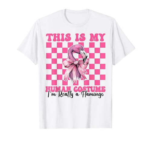 Das ist Mein menschliches Kostüm Ich Bin wirklich EIN Flamingo-Mädchen Kokette T-Shirt von Womens Pink Coquette Bow Flamingo Animal Gifts